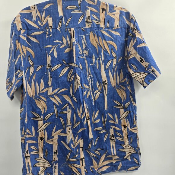 Aloha Days Hawaii Blue Cream Leaves Hawaiian Button Up Shirt 100% Cotton Small - Picture 2 of 8